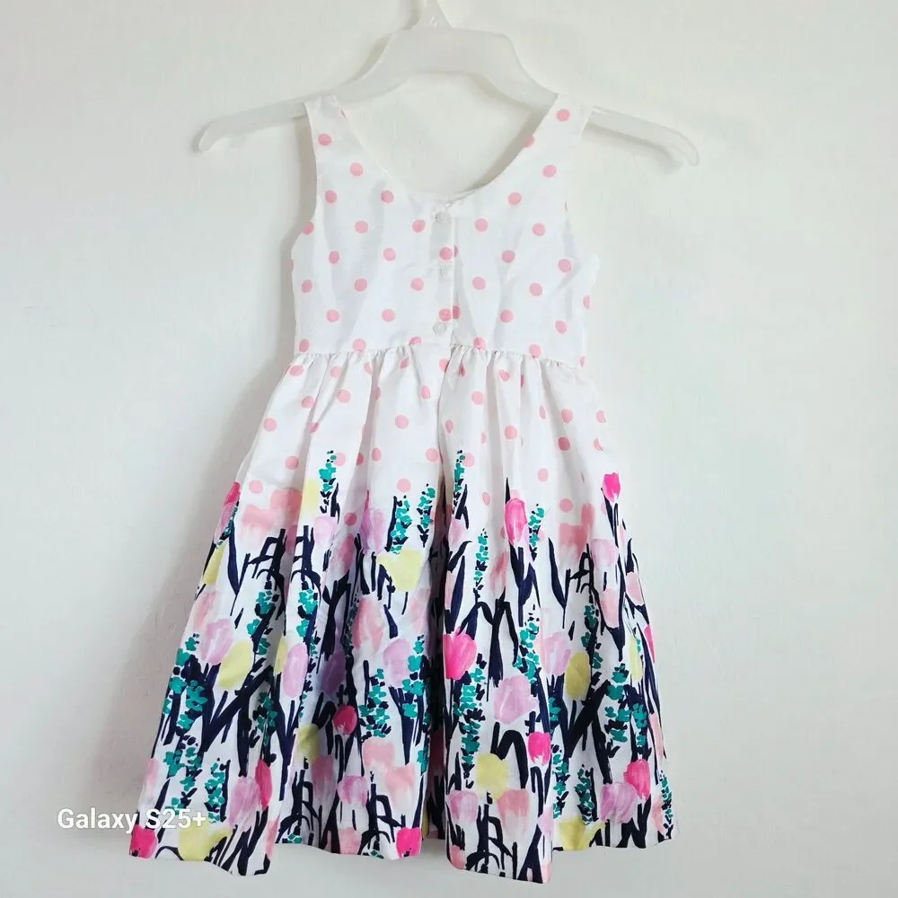 Gymboree Girls Floral Fit & Flare Dress Polka Dot Tulip Border Size 6